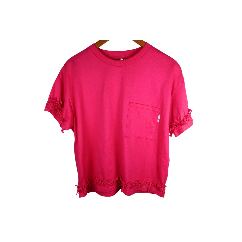 Classic II Pink Distressed T Shirt Women L Made USA Fringe Hem Pocket Tee